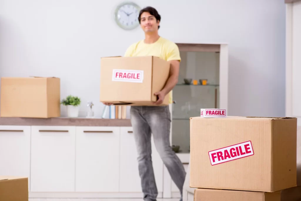 Packing and organizing items into labeled boxes for a smooth long-distance moving experience.